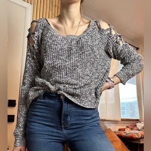 Express Cold Shoulder Open Arm Design Sweater For Workwear crisscross arms